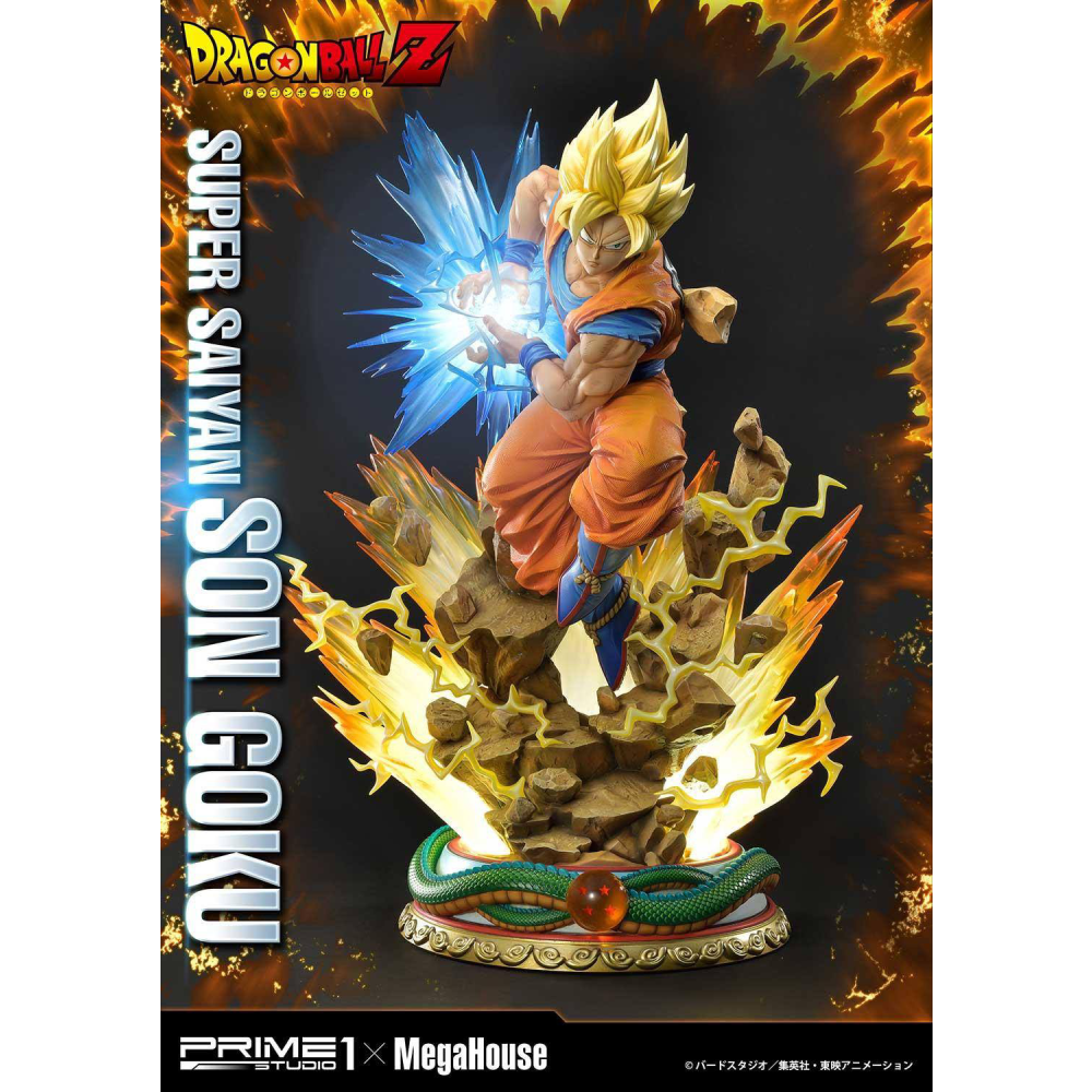 Prime 1 Studio Dragon Ball Super Saiyan Son Goku Statue 1/4 Scale (63 cm) in Kamehameha-Pose. Frontansicht