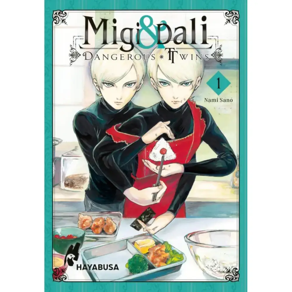 Migi & Dali Dangerous Twins Manga – Deutsches Cover mit den Zwillingen in surrealer Szene, psychologischer Mystery-Manga von Hayabusa