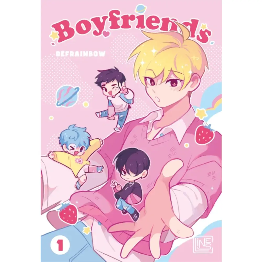 Boyfriends Manga – Deutsches Cover mit den vier Hauptfiguren in einer queeren Campus-Romance.