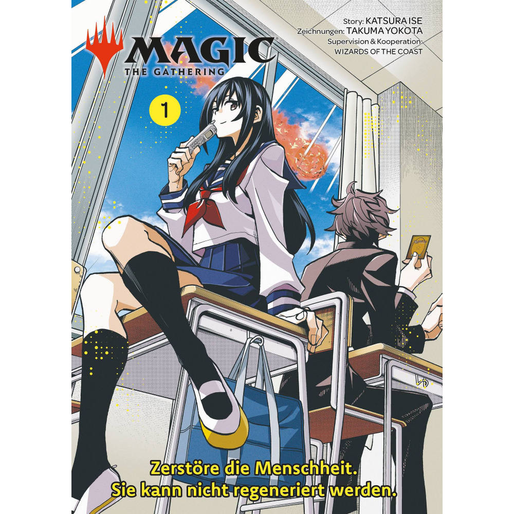 Cover des Mangas ›Magic: The Gathering – Zerstöre die Menschheit. Sie kann nicht regeneriert werden.‹, deutsche Ausgabe von Panini Manga.