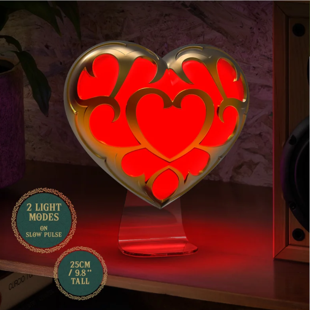 The Legend of Zelda Tears of the Kingdom Herzcontainer Leuchte 22 cm – offizielle rote Zelda Lampe mit USB-C und zwei Lichtmodi.