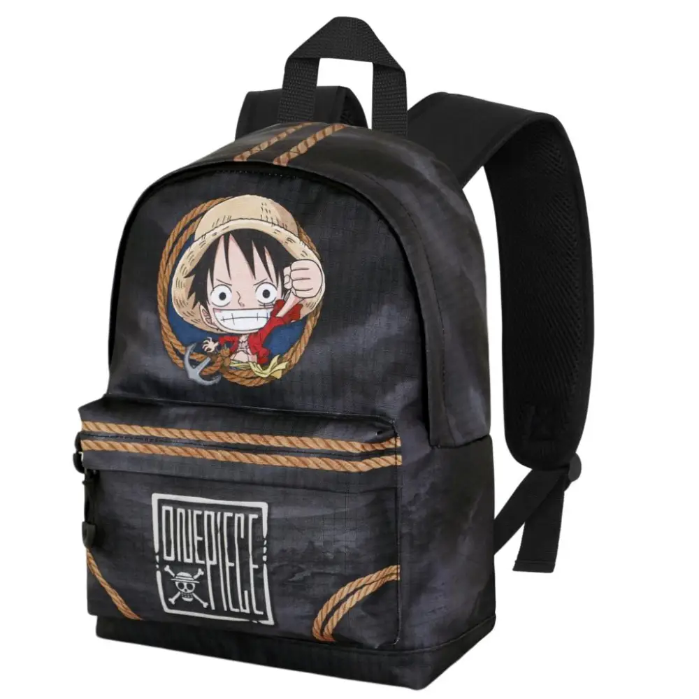 One Piece Chibi Ruffy Rucksack Ropes 34 × 23 cm – farbiger Anime-Rucksack von Karactermania, offiziell lizenziert, mit Frontfach und verstellbaren Gurten.