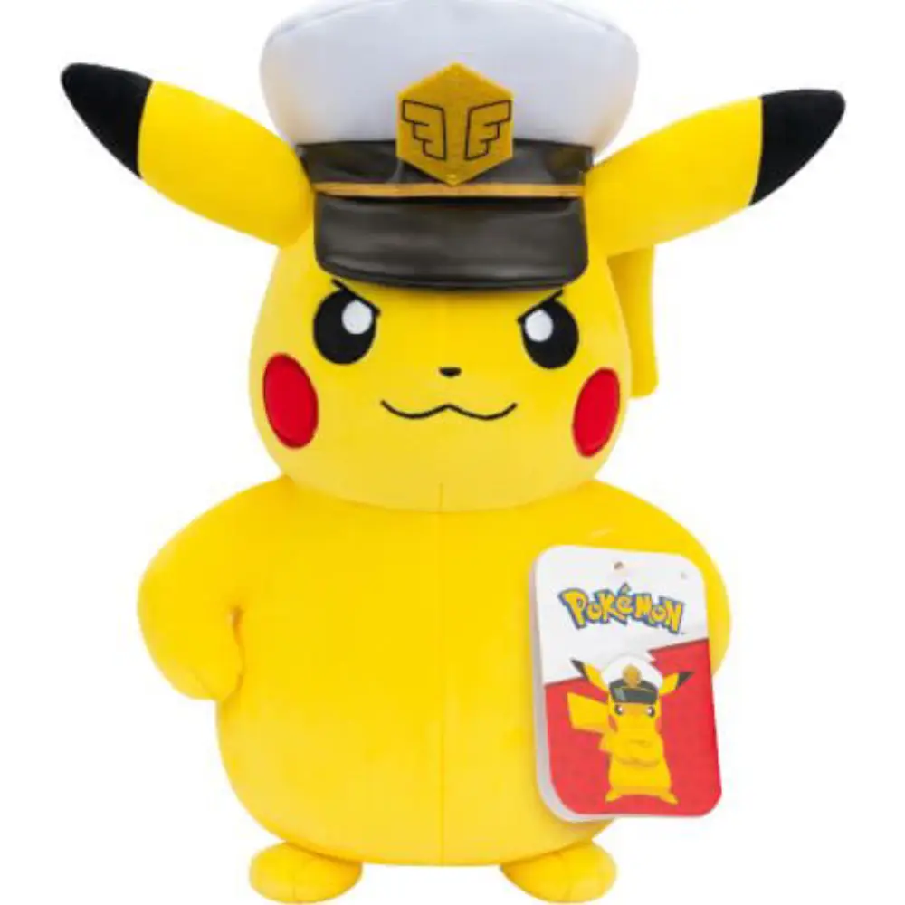 Pokémon Captain Pikachu Plüschfigur 20 cm – offizielles Lizenzprodukt von Jazwares mit blauer Pilotenmütze.