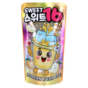 Sweet16 Korean Pear Ade (Zero Sugar) – 200 ml Trinkbeutel, erfrischendes koreanisches Birnengetränk ohne Zucker von Sweet16, ideal über Eis, offiziell importiert durch Beagley Copperman B.V.