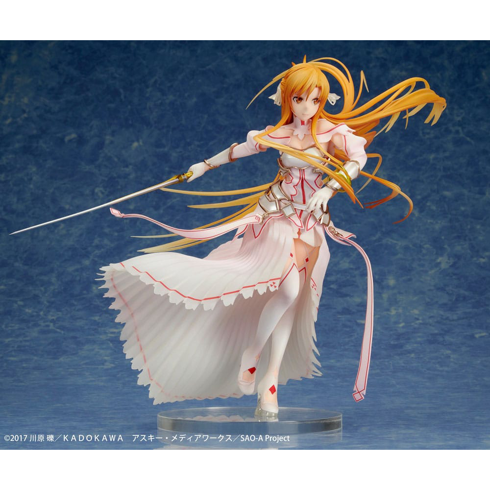 Emon Toys Sword Art Online Asuna Stacia 1/7 Figur 24 cm – PVC-Statue mit weiß-goldenem Kleid und göttlicher Pose
