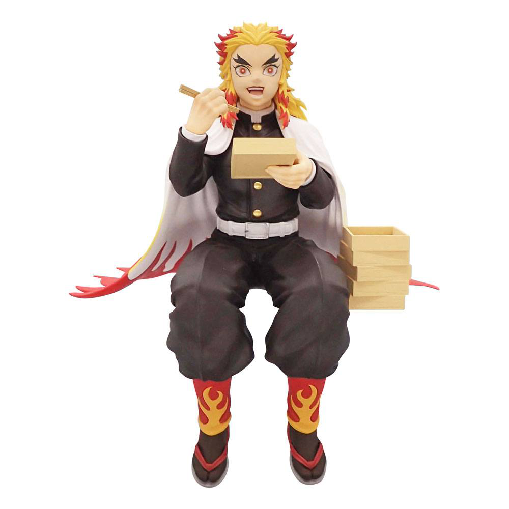 Demon Slayer Rengoku Kyojuro Noodle Stopper PVC Statue 14 cm – offiziell lizenzierte Animefigur in sitzender Pose für Ramen und Regalkanten.