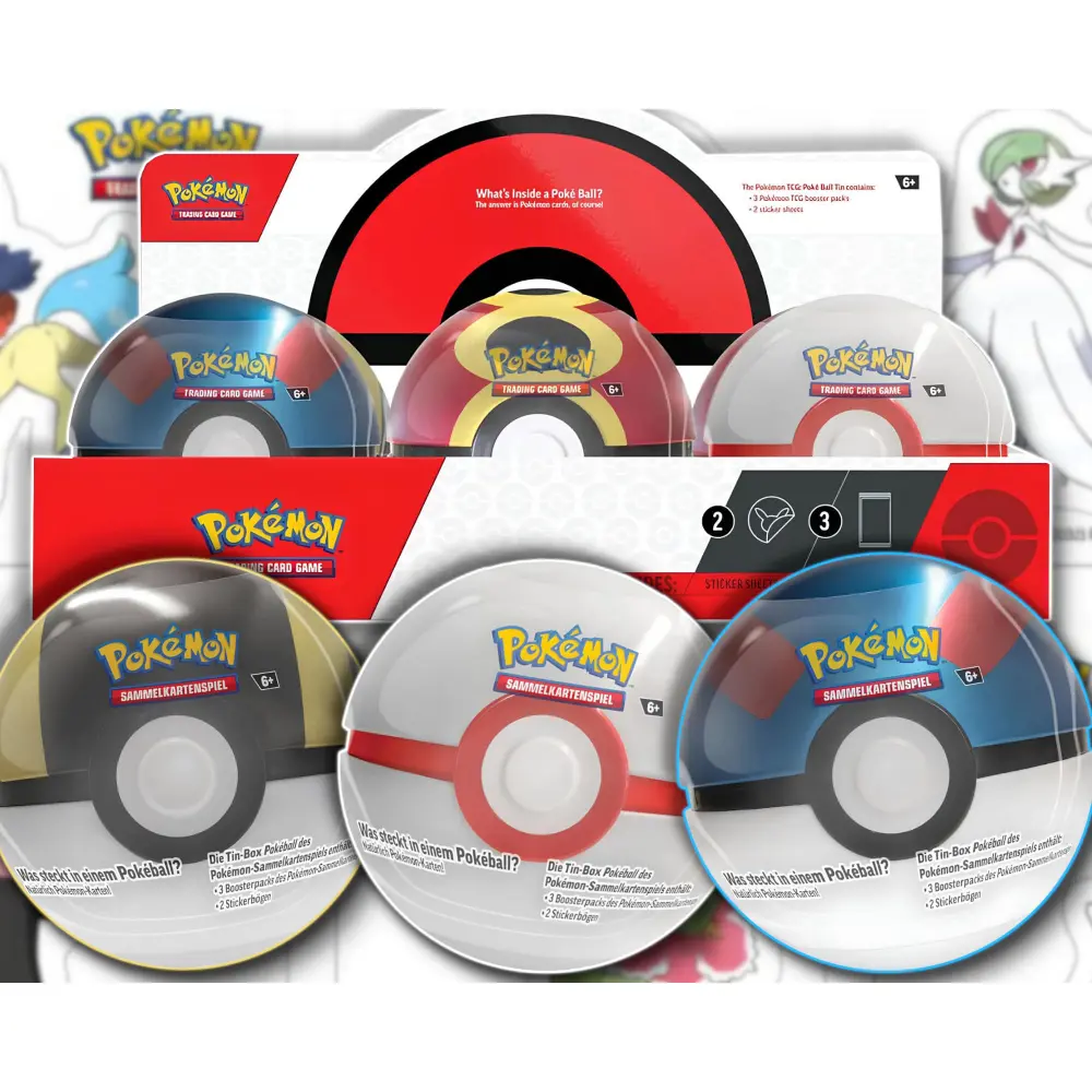 Pokémon Pokéball Tin Herbst 2025 in ikonischem Pokéball-Design mit 3 Boostern, Münze und Stickern
