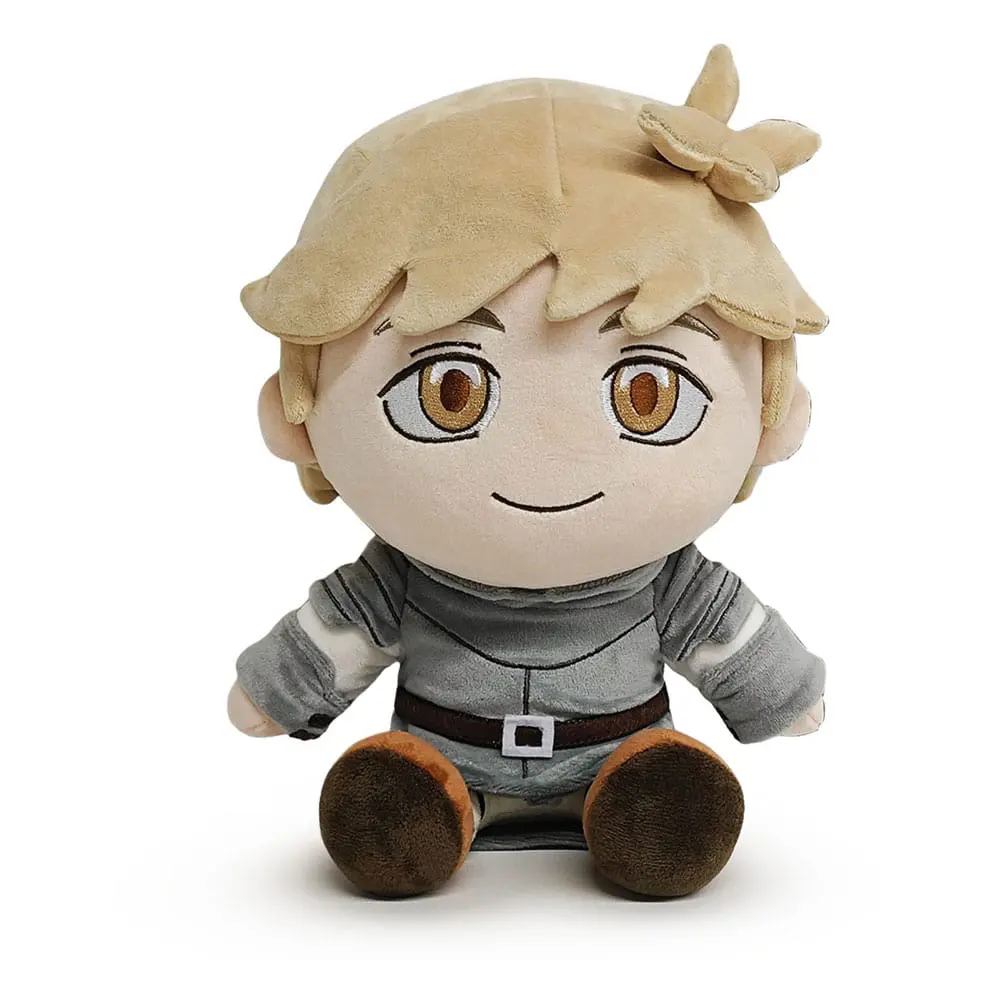 Laios Plüschfigur aus Delicious in Dungeon (Dungeon Meshi). Ca. 22 cm groß, in Sitzpose mit Plattenrüstung