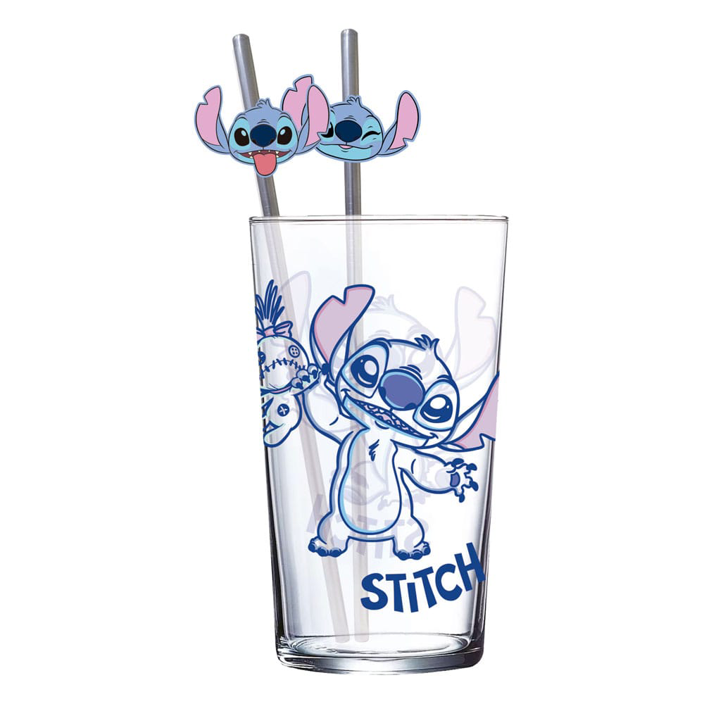 Lilo & Stitch - Glas Tumbler mit Trinkhalmen - Stitch - 485 ml